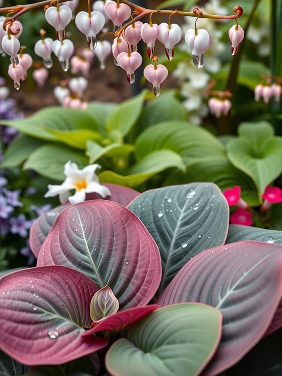 bleeding heart complements early spring hostas