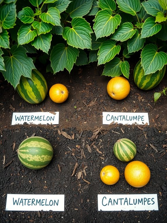 checkerboard spaced watermelons and cantaloupes