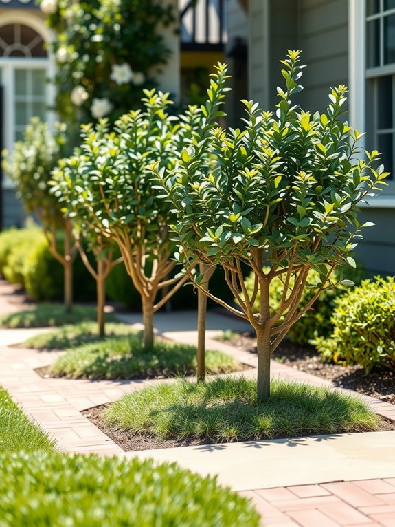 compact multi season front yard trees