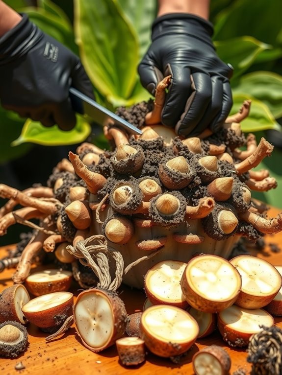 eyes roots and trimmed leaves