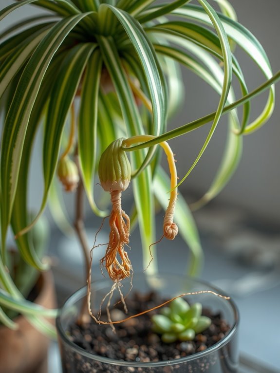 mature well lit spider plant offspring