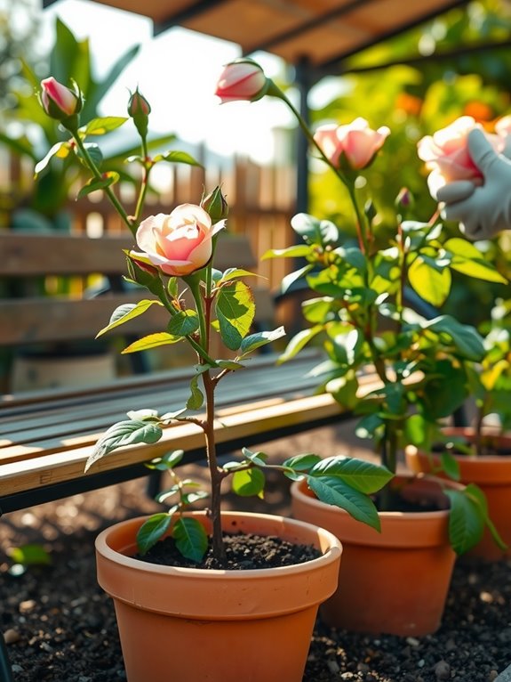 summer container roses deep holes rich mix consistent watering
